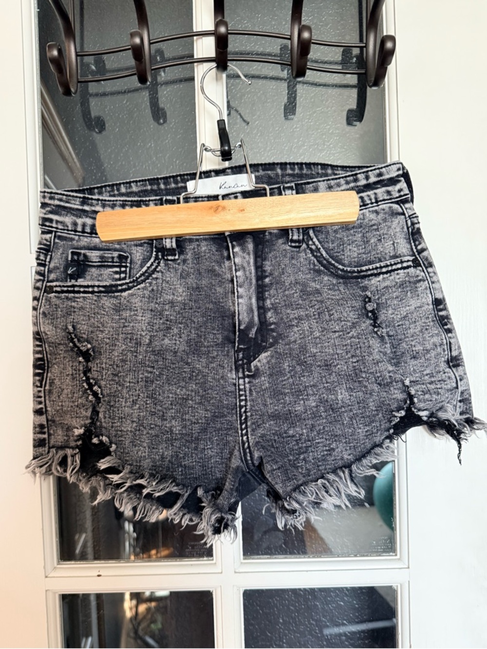 KanCan Washed Black Distressed Jean Shorts with Frayed Hem